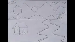 Simple Village and Mountain Scenery Drawing for Beginners