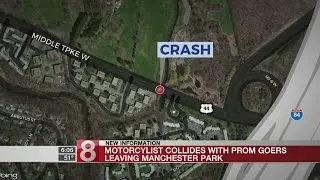 Motorcyclist crashes into car full of prom-bound teenagers