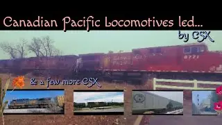 CSX GE ES44AC-H  leads a pair of Canadian Pacific locos GE AC4400CW & 2 other trains.