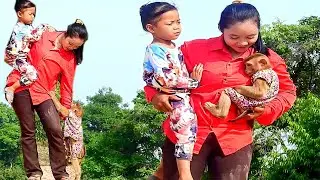 Beautiful Bella Try Carrying Little ReakSmey & SokYaa Even Heavy, Good Mother