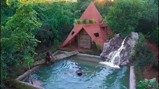 [ Full Video ] Building Pyramid Mud House And The Greatness Natural Waterfall To Swimming Pool