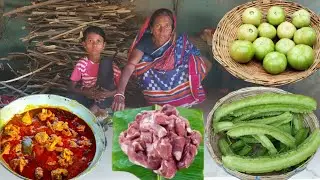 how to cook CHICKEN curry and SIM fry by india tribe family and eating with hot rice|| village life