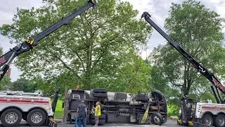 RunWay Towing Corporation Wreckers Put To Use To Upright An Overturned Fuel Tanker In Queens, NYC