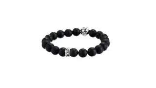 King Baby Studio 10mm Onyx Bracelet with Silver Feather Bead  SKU:8573429