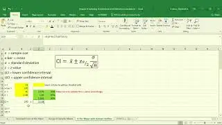 Excel Tutorial: Calculating Confidence Interval for a Mean (µ) with Known Standard Deviation (σ)