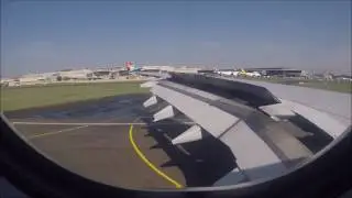 South African Airbus A340-600 landing at O.R. Tambo International Airport in Johannesburg