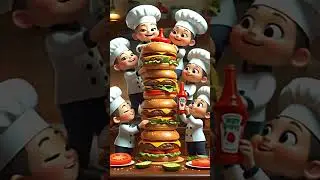 Tiny Chefs Building a Giant Burger Tower | Cute Animation Short #tiny #food #burger #shorts