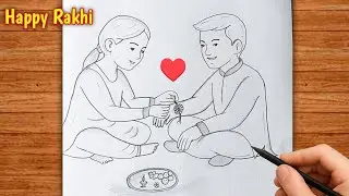 Brother and Sister Celebration Raksha Bandhan Drawing / Rakhi Drawing Easy / Rakhi Festival 