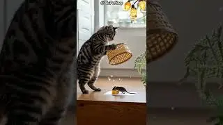 Funny! Cheese-hunting mouse meets cat's comedy tra!?#cat #catandmouse #trending