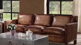 Vintage Leather Sofa with Rivets