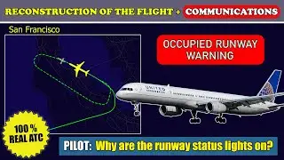 Предупреждение о занятой ВПП. Индикаторы состояния горят | United Boeing 757-300 | Сан-Франциско, УВД