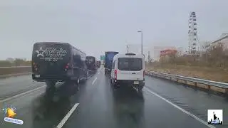 Driving on I95 North in light rain with relaxing music playing 