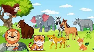 Learn Animal Names and Sounds: Elephant, Lion, Giraffe, Bear, Tiger, Cat...
