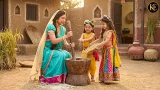 मैया के साथ मिलकर बाल कान्हा और राधा ने ओखली में कूटा धान || YMKN || Shree Krishan Leela