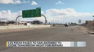 I-25 southbound lane closing overnight for pothole repairs