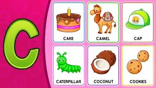 🎂 C for Cake 🐪 C for Camel 🧢 C for Cap 🐛 C for Caterpillar | Alphabet Flashcards | Popit Drawing