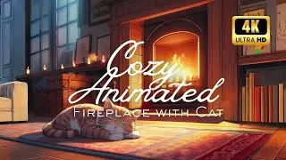 Cozy Animated Fireplace with Cat 😺🔥 Relaxing Ambience for Sleep, Read & Focus
