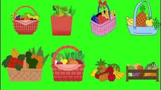 Fruits basket green screen//Vegetables basket green screen