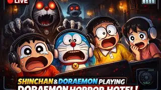shinchan going to doraemon horror hotel 🏨 😳 || horror game 🎮 😱 || funny challenge 😄🤣 ||