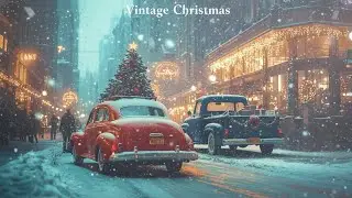 Vintage Christmas Street Ambience &ndash; Classic Cars, Snowfall & Warm Holiday Lights
