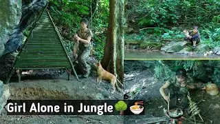 Girl Building a Bamboo House in Forest & Fishing in River & Catch & Cook | Bushcraft Survival Alone 