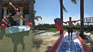 EPIC SLIP N SLIDE INTO POOL *BAD IDEA AGAIN?*
