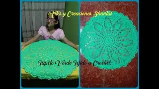 Carpeta/Tapete Verde Claro Tejido  A  Crochet...