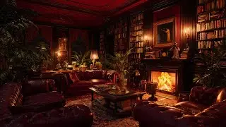 The Cure for Nighttime Insomnia: Fireplace Sounds in Grand and Cozy Reading Room | 8 Hour Ambience