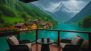Calming Rain & Reflective Piano 🌧️ | Cozy Lakeside Terrace Ambience for Sleep & Study