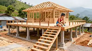 TIMELAPSE - Building Wooden Kitchen Connected Wooden House, Build Log Cabin
