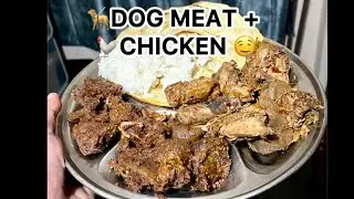Raw video without edit/Trim . 🤤 Dog meat(Naga Glucose) + Chicken + Rice + Roti #mukbang 
