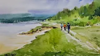 watercolor landscape painting | coastal walk scene | CSA fine art