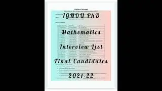 IGNOU PhD Entrance Exam 2021-22 | Mathematics | Interview List | Results