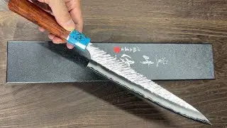 Yu Kurosaki SPG2 Clad FUJIN Slicer(Sujihiki) 240mm with Blue Turquoise & Rosewood Handle