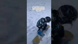 My 5 years old boy first #snowboardlesson with daddy #snowboarding #pinoy #shorts #winter #family