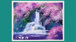 Spring pond painting | acrylic painting for beginner