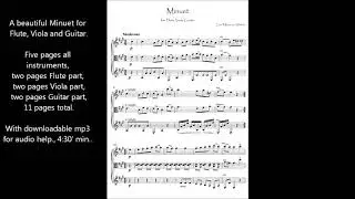 A beautiful Minuet for Flute Viola and Guitar ensemble sheet music