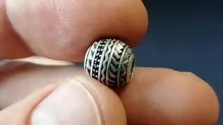 Dakuwanga silver bead with black spinel crystals, Fijian Polynesian jewelry, 7SEAS Jewelry, close up
