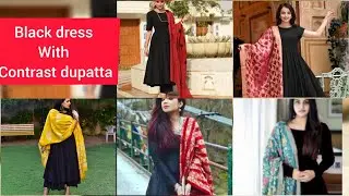 Black dress with contrast dupatta || Black dress 👗