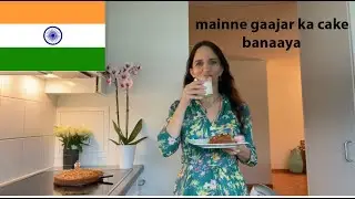 MAINNE KRISHNA KE LIE GAAJAR KA CAKE BANAAYA | FOREIGNER PRACTICE HINDI WHILE MAKING CARROT CAKE
