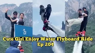 Cute Girl💃 Enjoy Water Flyboard Ride 🌊Water Park 🤷&zwj;♀Ep 204 #flyboard #adventure #waterpark