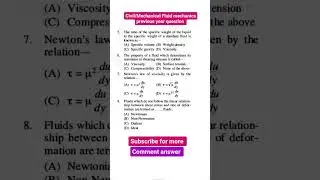 SSC JE 2023 FLUID MECHANICS IMPORTANT QUESTION previous year question FLUID civil mechanical pyq
