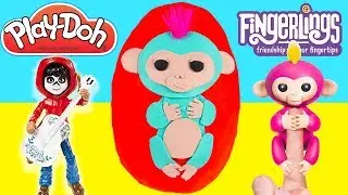 GIGANTIC Fingerlings Untamped Raptor Play Doh Egg with LOL Surprise Toys Inside