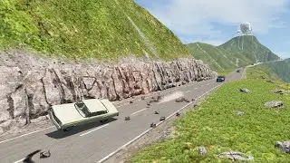 BeamNG: Rockfall from the mountain and a large flow of cars (Обвал камней и большой поток машин)