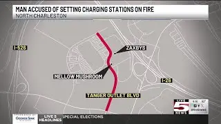 VIDEO: Police search for man accused of arson at North Charleston Tesla charging stations