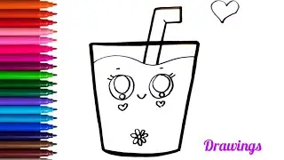 How To Draw A Cute Juice Glass Easy For Kids | Juice Glass Drawing | Drawing For Kids