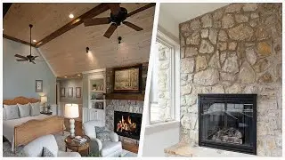 75 Vaulted Ceiling Bedroom With A Stacked Stone Fireplace Design Ideas You'll Love 🏡