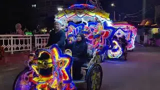 LED bicycle parade in Melaka Malaysia. Beca, trishaw 🚲🤩