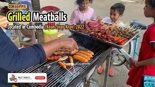 Grilled meatballs sale on the street - 4K Natural Video from Cambodia