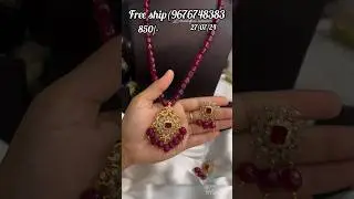 Evergreen colors లో simple single line bead chains with locket & ear rings💯💯👌👌Quality